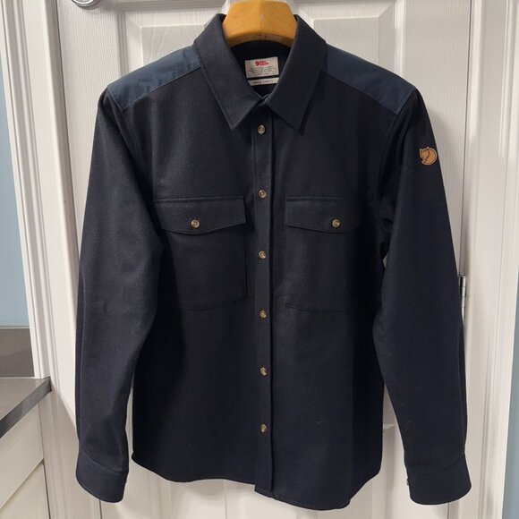 Fjallraven Ovik Wool Flannel Over Shirt Jacket Black Size Large Custom Fit - Picture 1 of 7